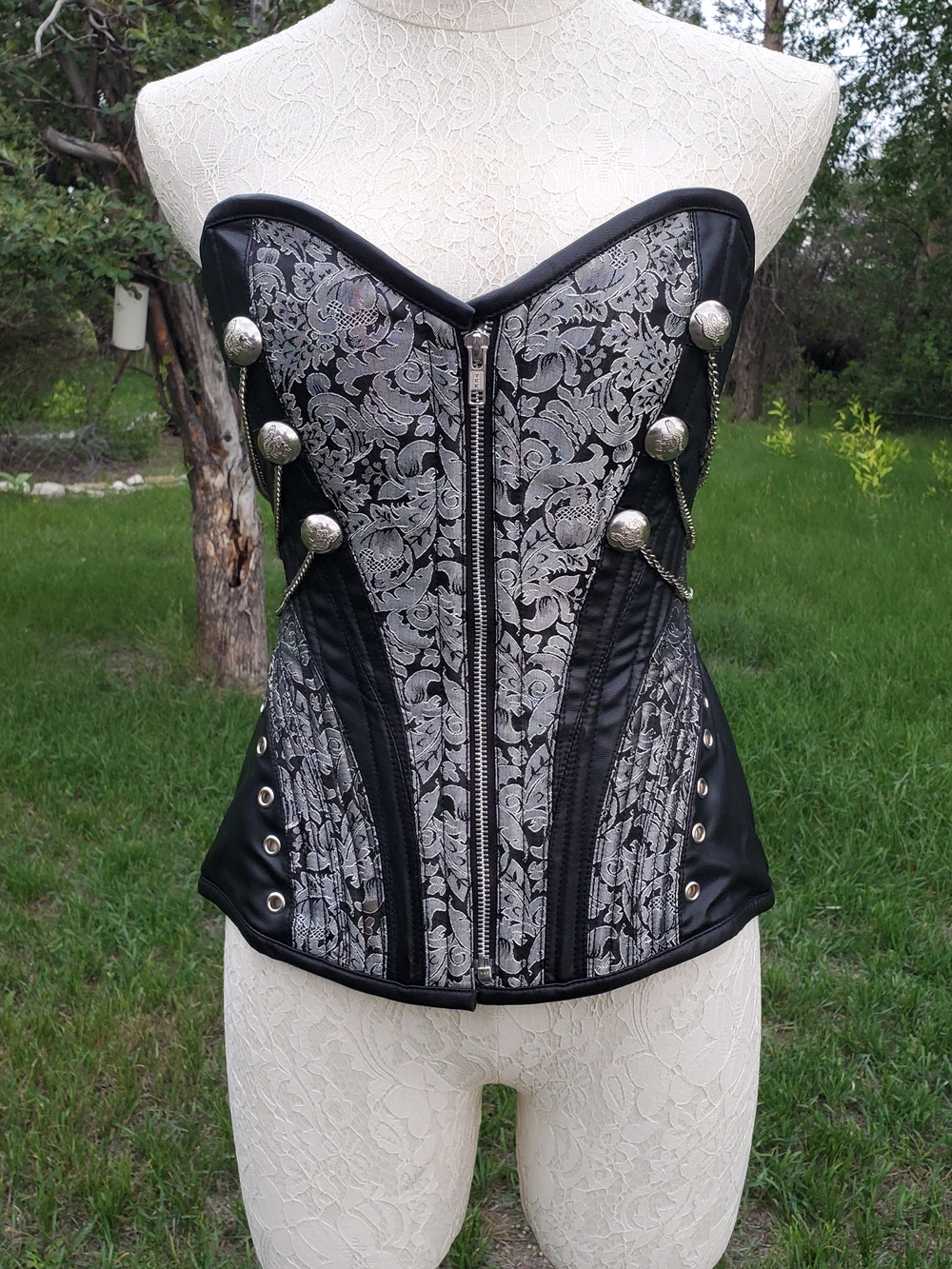 Black and Silver Brocade Corset